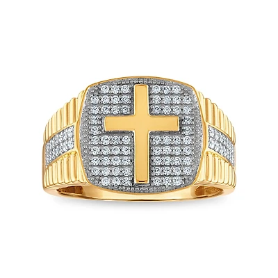1/2 CTW Natural Diamond Cross Ring in 10KT Yellow Gold