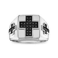 1/2 CTW Natural Black Diamond Cross Ring in Sterling Silver