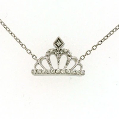 1/10 CTW Natural Diamond Tiara Crown Necklace in Sterling Silver