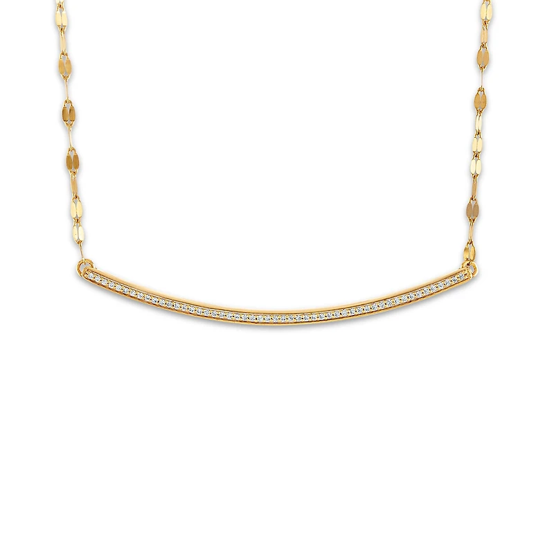 1/7 CTW Natural Diamond Curved Bar Necklace in 10KT Yellow Gold