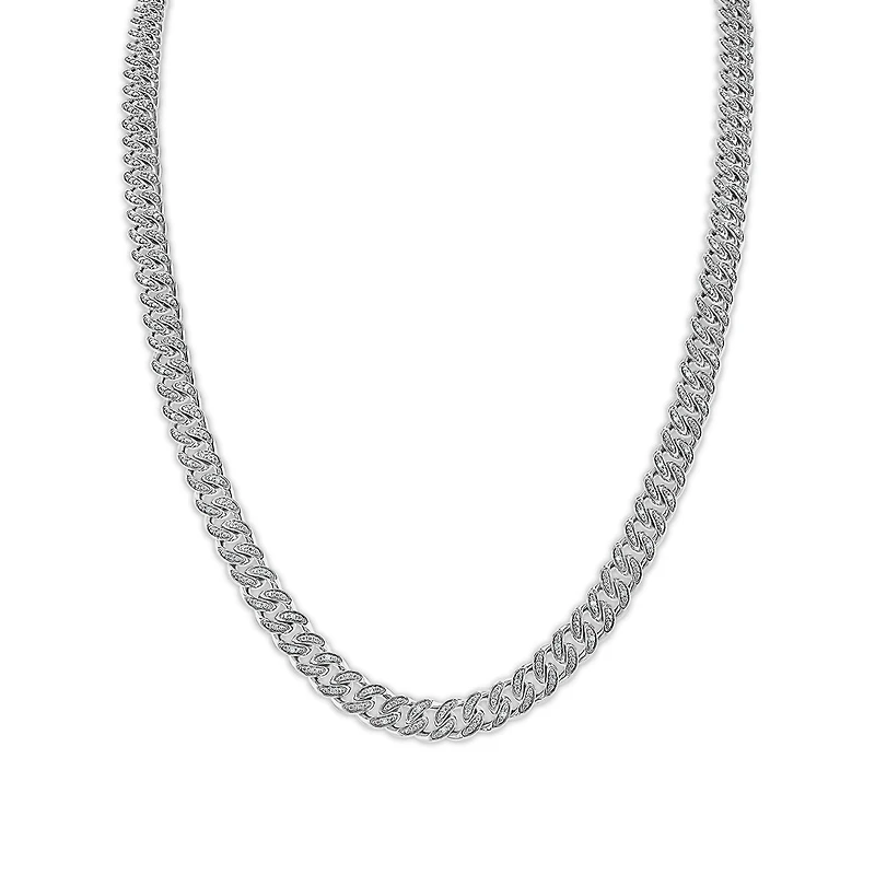 Luxe Layers 1/2 CTW Natural Diamond Cuban Link 24-inch Chain in Rhodium Plated Sterling Silver