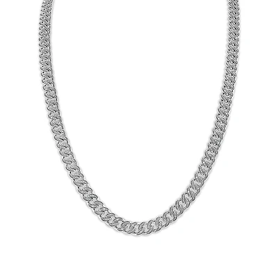 Luxe Layers 1/2 CTW Natural Diamond Cuban Link 24-inch Chain in Rhodium Plated Sterling Silver