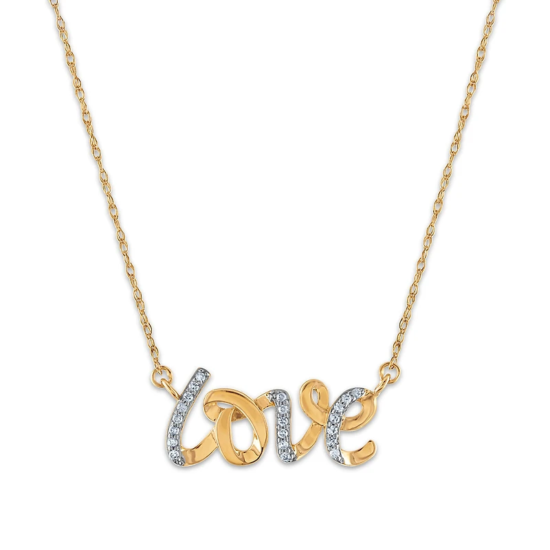 1/16 CTW Natural Diamond Fashion Love 18-inch Necklace in 10KT Yellow Gold