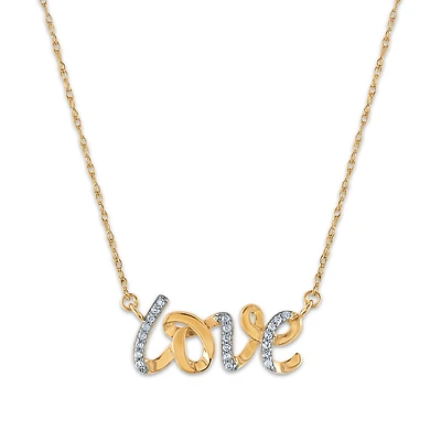 1/16 CTW Natural Diamond Fashion Love 18-inch Necklace in 10KT Yellow Gold