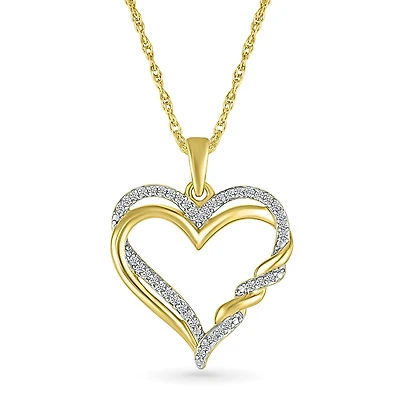 1/6 CTW Natural Diamond Heart 18-inch Pendant in 10KT Yellow Gold