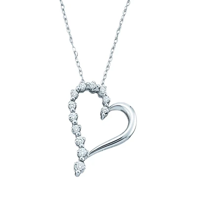1/7 CTW Natural Diamond Heart 18-inch Pendant in 10KT White Gold