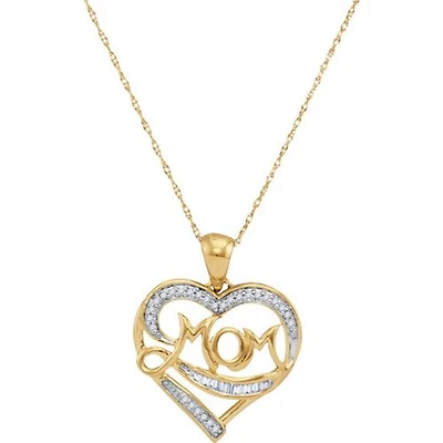 1/7 CTW Natural Diamond Heart Mom 18-inch Pendant in 10KT Yellow Gold