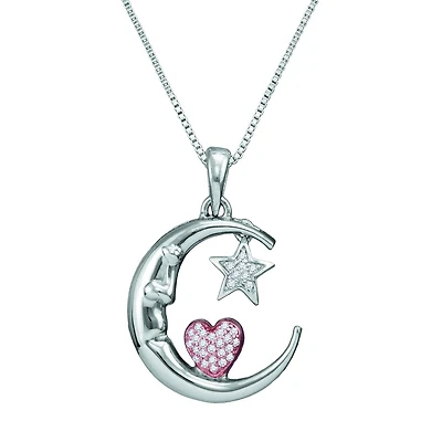 1/10 CTW Natural Diamond I Love You To The Moon And Back 18-inch Pendant in Sterling Silver