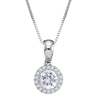 1/2 CTW Natural Diamond Halo 18-inch Pendant in 14KT White Gold