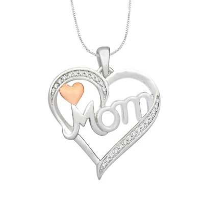 1/12 CTW Natural Diamond Heart Mom 18-inch Pendant in Sterling Silver