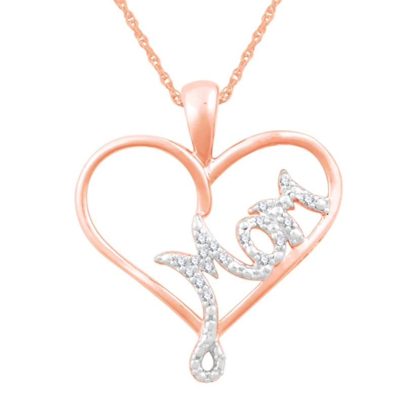 1/20 CTW Natural Diamond Heart Mom 18-inch Pendant in 10KT Rose Gold