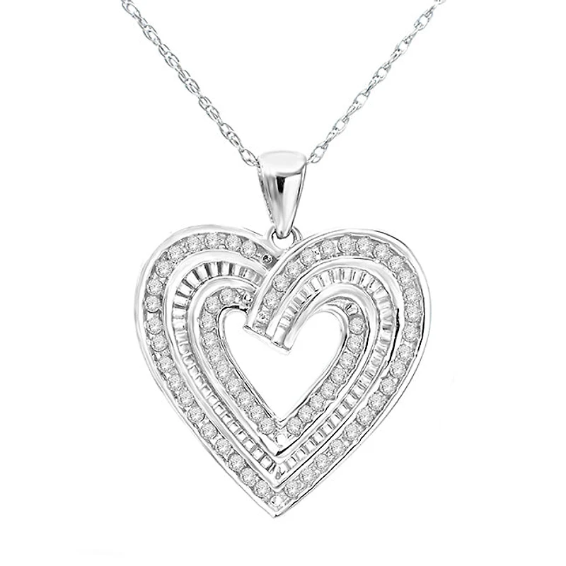 1/2 CTW Natural Diamond Heart Pendant in Sterling Silver