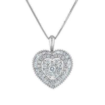 1 CTW Natural Diamond Heart 18-inch Pendant in 10KT White Gold