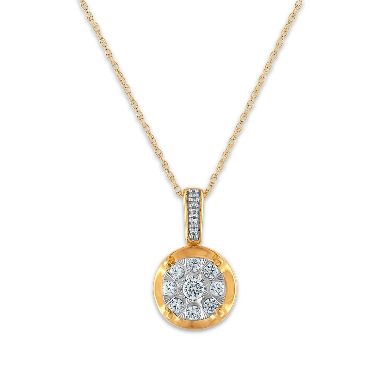1/4 CTW Natural Diamond Cluster 18-inch Pendant in 10KT White and Yellow Gold