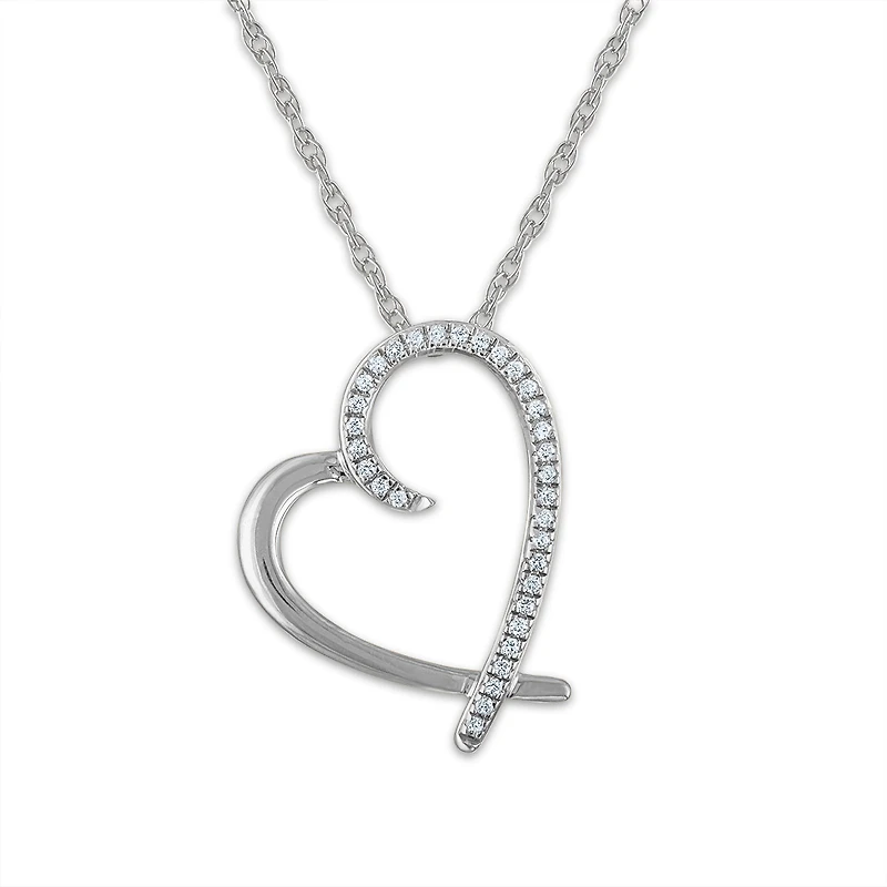 1/10 CTW Natural Diamond Heart 18-inch Pendant in 10KT White Gold