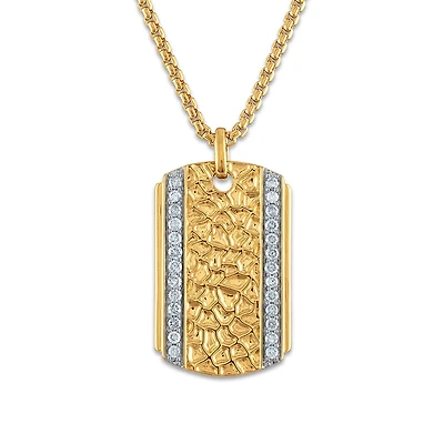 Luxe Layers 1/2 CTW Natural Diamond Nugget Dog Tag 22-inch Pendant in Gold Plated Sterling Silver