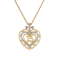 Diamond Accent 18-inch Quinceanera Heart Cross Pendant in 10KT Yellow Gold