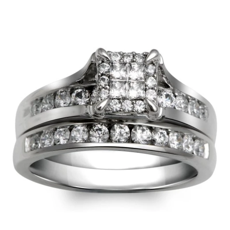 1 CTW Natural Diamond Halo Bridal Set Ring in 10KT White Gold