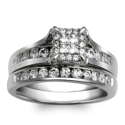 1 CTW Natural Diamond Halo Bridal Set Ring in 10KT White Gold