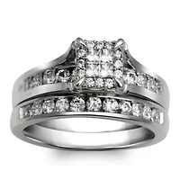 1 CTW Natural Diamond Halo Bridal Set Ring in 10KT White Gold