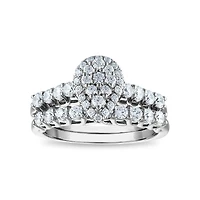 1 CTW Natural Diamond Cluster Bridal Set Ring in 10KT White Gold