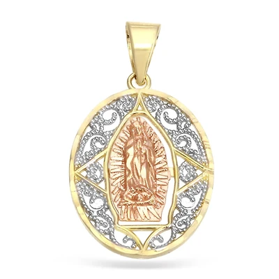 10KT Gold Tri-Color 32X18MM Guadalupe Medal Pendant. Chain Not Included