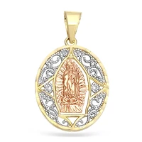 10KT Gold Tri-Color 32X18MM Guadalupe Medal Pendant. Chain Not Included