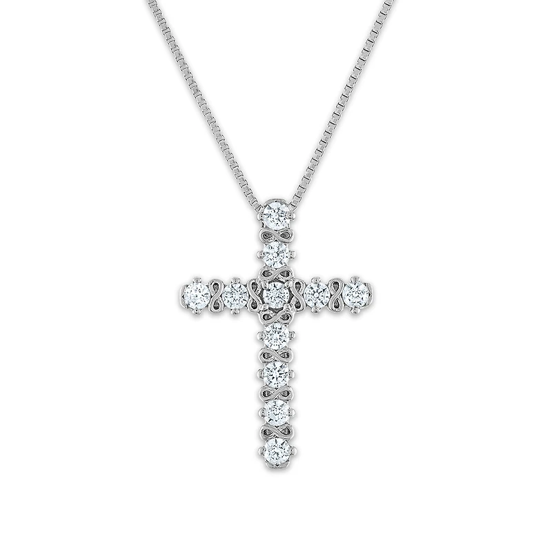 10KT White Gold 1/4 CTW Natural Diamond 17X12MM 18-inch Cross Pendant