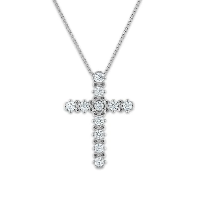 10KT White Gold 1/4 CTW Natural Diamond 17X12MM 18-inch Cross Pendant
