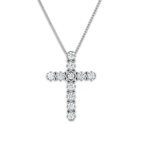 10KT White Gold 1/4 CTW Natural Diamond 17X12MM 18-inch Cross Pendant