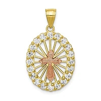 10KT White and Yellow Gold Cubic Zirconia 30X16MM Diamond-cut Cross Pendant. Chain Not Included