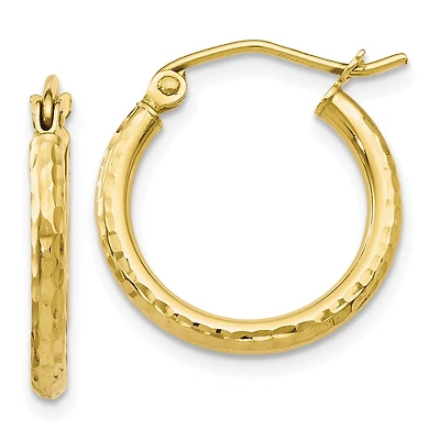 10KT Yellow Gold 17X28MM Diamond-cut Hinged Hoop Earrings