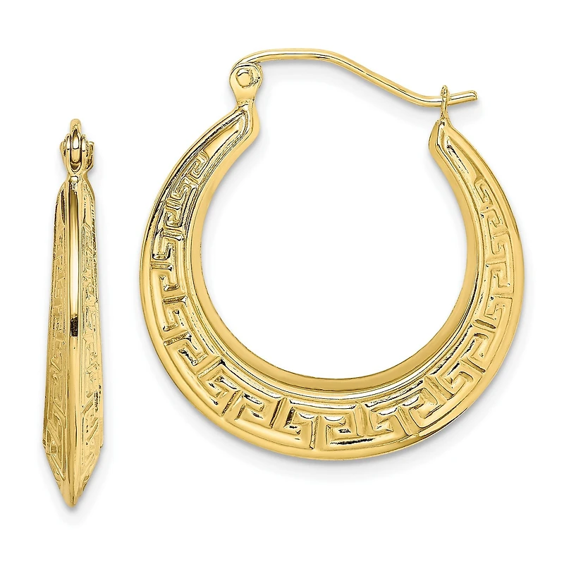10KT Yellow Gold 17X3MM Hoop Greek Key Earrings