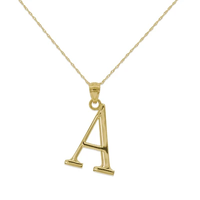 10KT Yellow Gold 18-inch 30MM Initial Pendant; Initial A