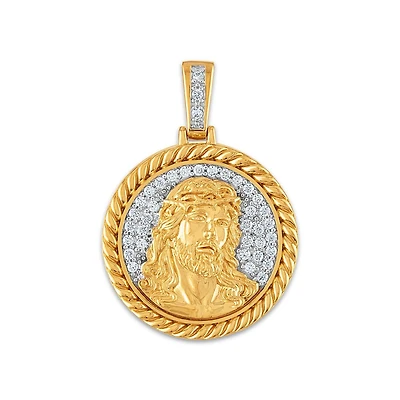 10KT Yellow Gold 1/2 CTW Lab Grown Diamond 25X35MM Jesus Christ Religious Pendant. Chain Not Included