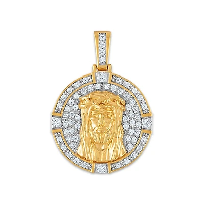 10KT Yellow Gold 1 CTW Lab Grown Diamond 25X35MM Jesus Christ Religious Pendant. Chain Not Included