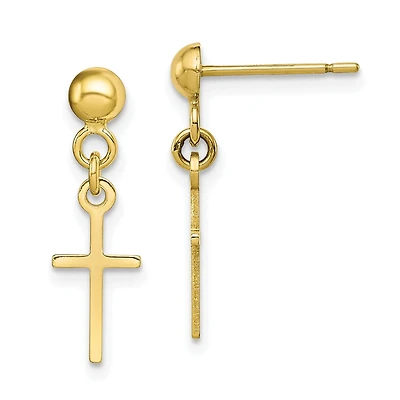 10KT Yellow Gold 20X6MM Drop & Dangle Cross Earrings
