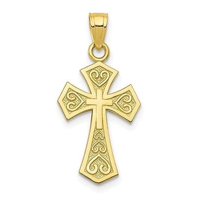 10KT Yellow Gold 25X13MM Diamond-cut Reversible Cross Pendant. Chain Not Included