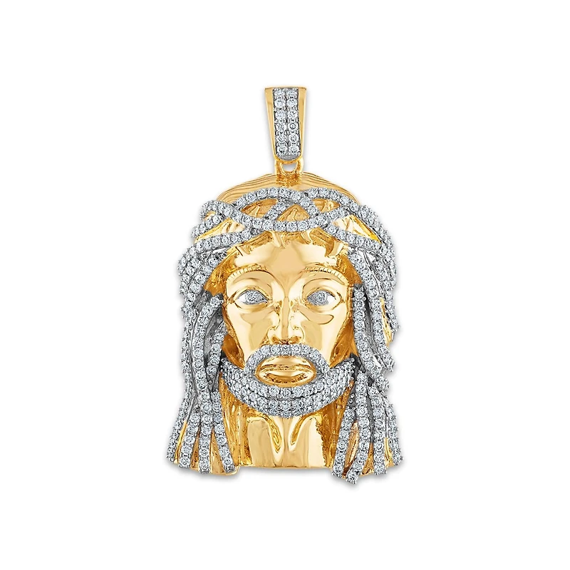 10KT Yellow Gold 2-1/3 CTW Natural Diamond 48X30MM Jesus Christ Pendant. Chain Not Included