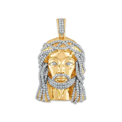 10KT Yellow Gold 2-1/3 CTW Natural Diamond 48X30MM Jesus Christ Pendant. Chain Not Included
