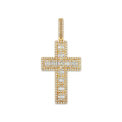 10KT Yellow Gold 2-1/4 CTW Natural Diamond 62X29MM Cross Pendant. Chain Not Included