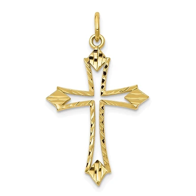 10KT Yellow Gold 32X21MM Diamond-cut Cross Pendant. Chain Not Included
