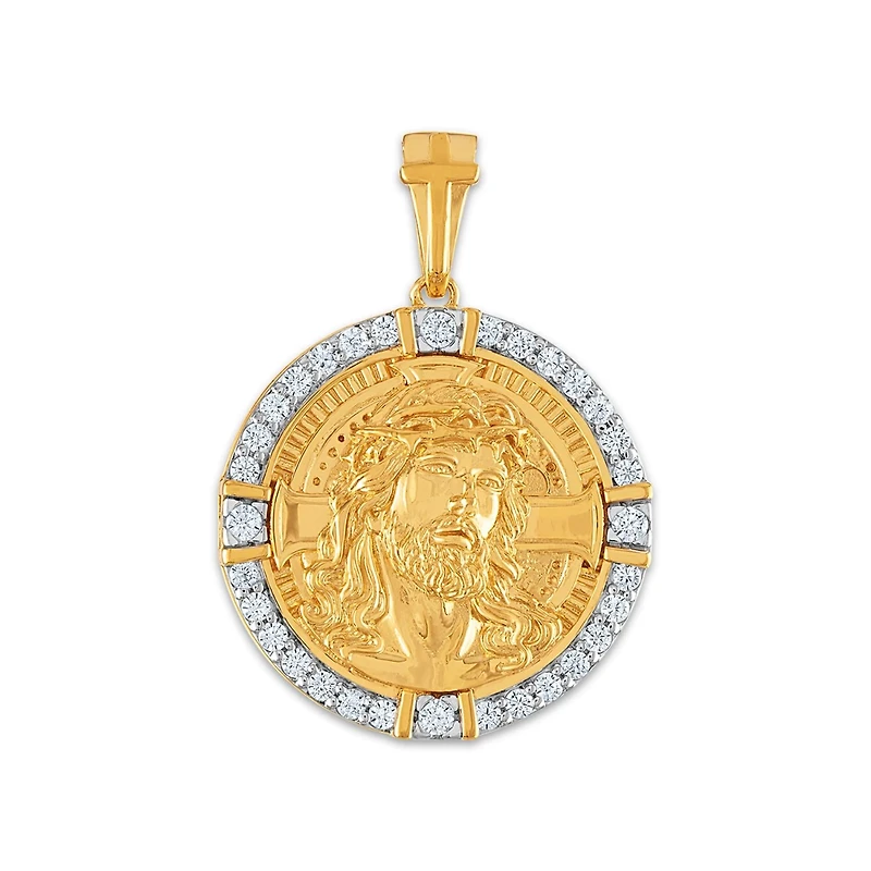 10KT Yellow Gold 3/4 CTW Lab Grown Diamond 25X35MM Jesus Christ Religious Pendant. Chain Not Included