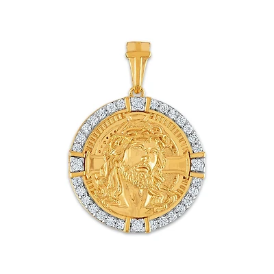 10KT Yellow Gold 3/4 CTW Lab Grown Diamond 25X35MM Jesus Christ Religious Pendant. Chain Not Included