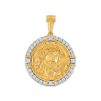 10KT Yellow Gold 3/4 CTW Lab Grown Diamond 25X35MM Jesus Christ Religious Pendant. Chain Not Included