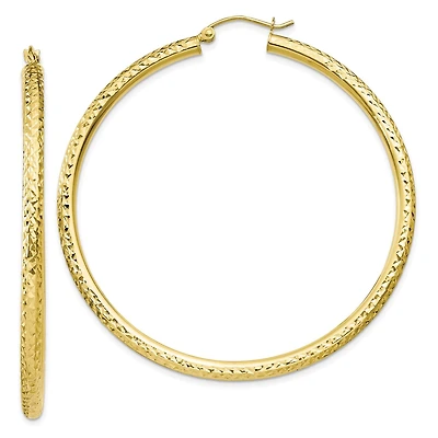 10KT Yellow Gold 50X3MM Diamond-cut Hoop Earrings