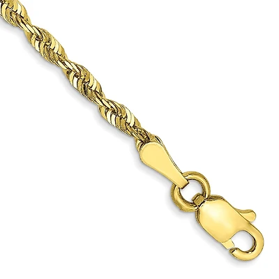 10KT Yellow Gold 7-inch 2.25MM Lobster Clasp Diamond-cut Rope Extra-Light Bracelet