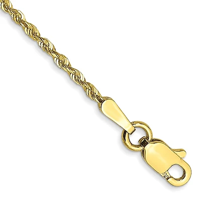 10KT Yellow Gold 8-inch 1.5MM Lobster Clasp Diamond-cut Rope Extra-Light Bracelet