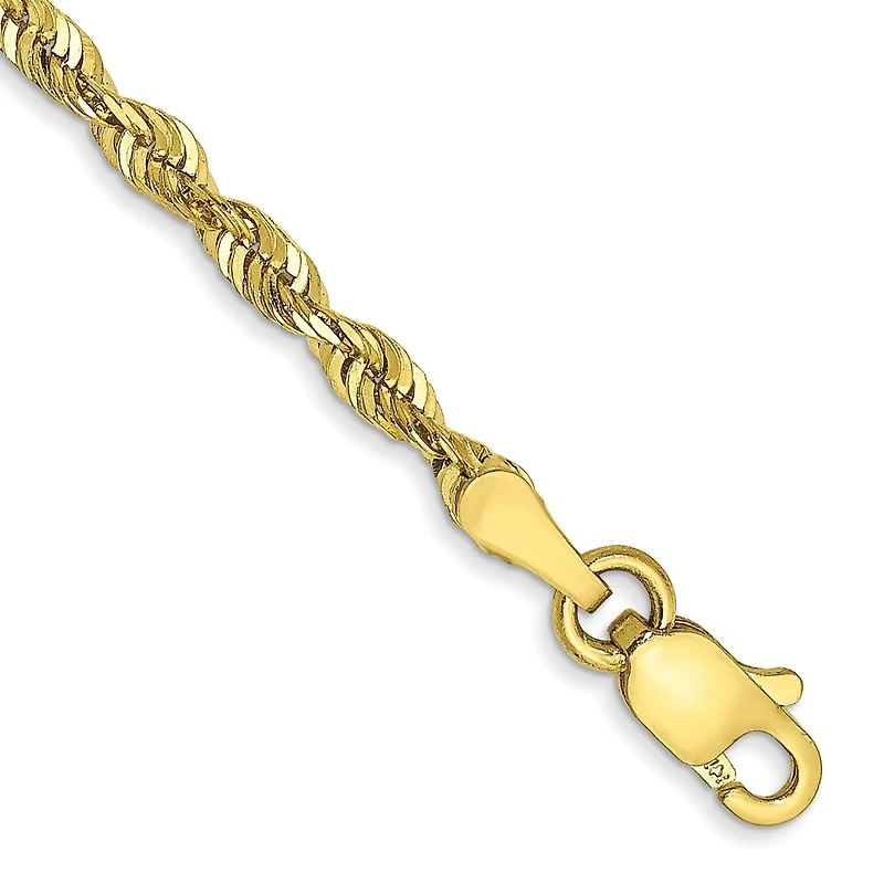10KT Yellow Gold 8-inch 2.55MM Lobster Clasp Diamond-cut Rope Extra-Light Bracelet