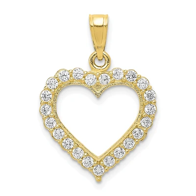 10KT Yellow Gold Cubic Zirconia 20X25MM Heart Pendant. Chain Not Included
